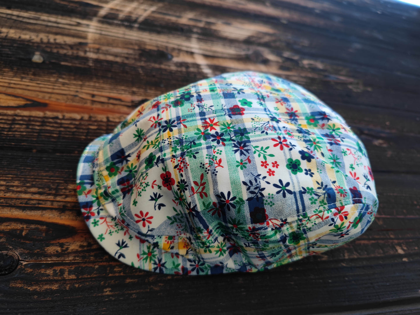 チェック×花柄ハンチング(Plaid×flower pattern hunting cap)