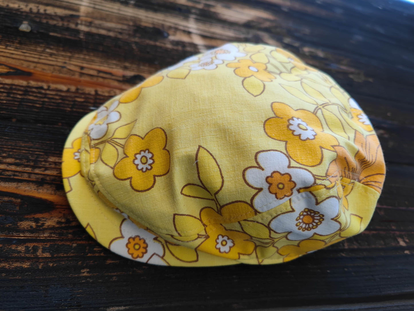 大きな花の絵(黄)ハンチング(big flower painting(yellow) hunting cap)