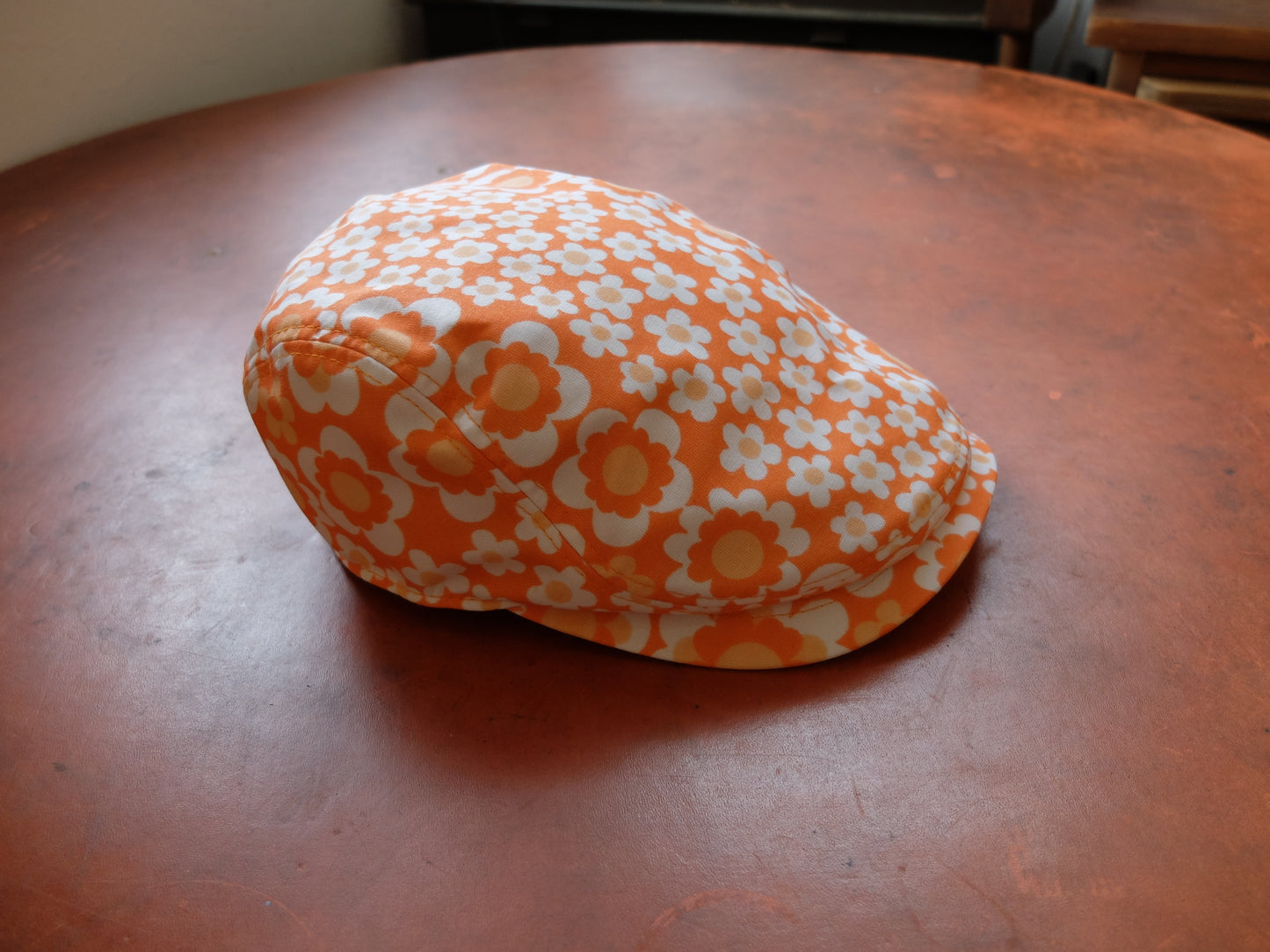 オレンジ花柄ハンチング(orange flower pattern hunting cap)